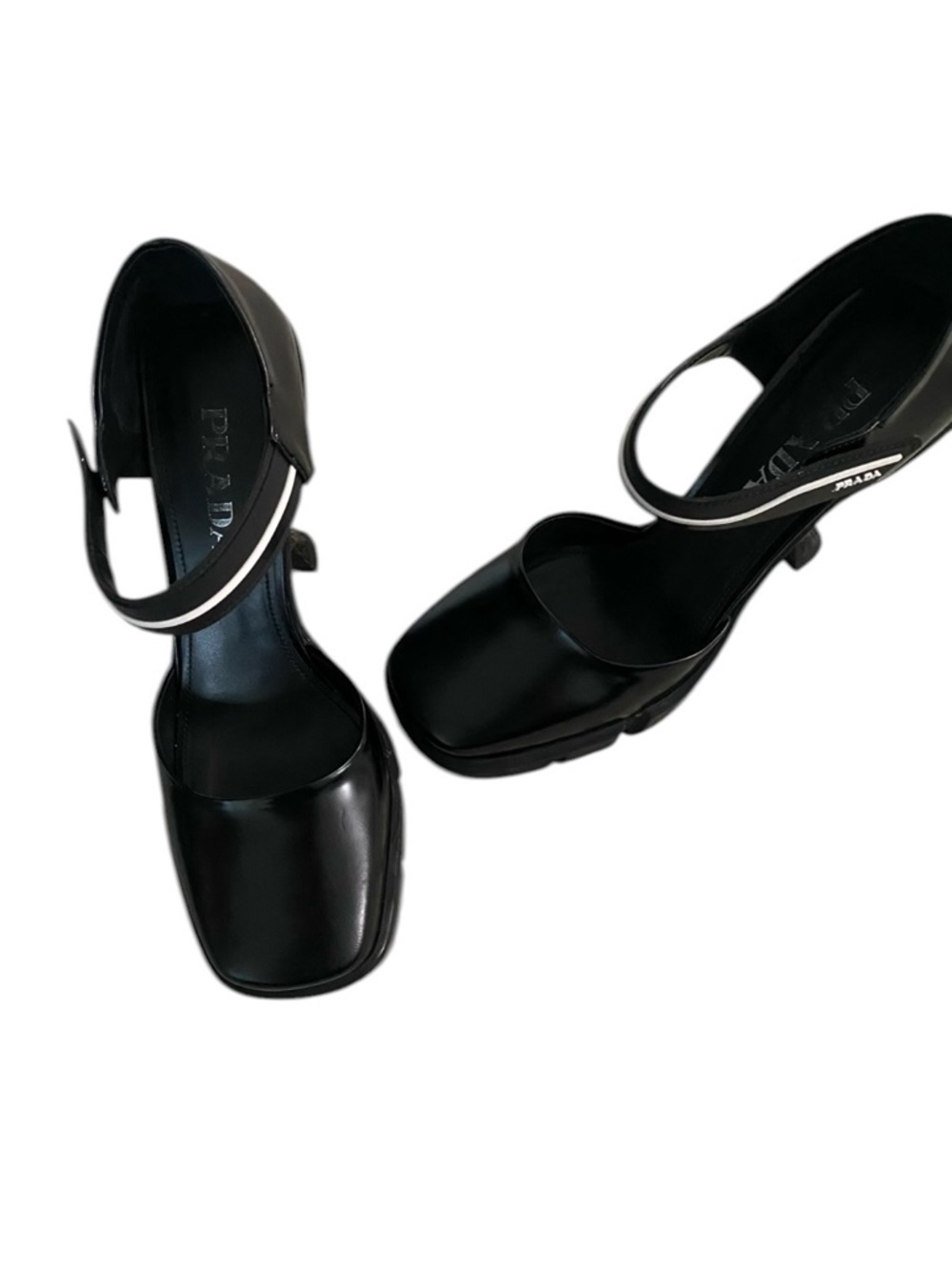 PRADA Sculptural Heel Mary Jane Pumps Black Leather Square Toe IT 40 / US 9 - Picture 2 of 10